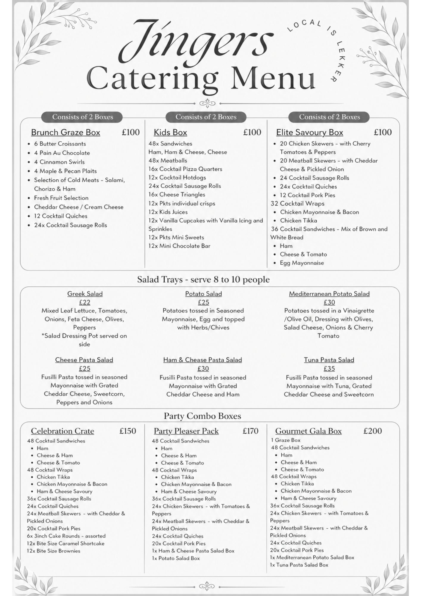 Jingers April 2026 catering menu page 2